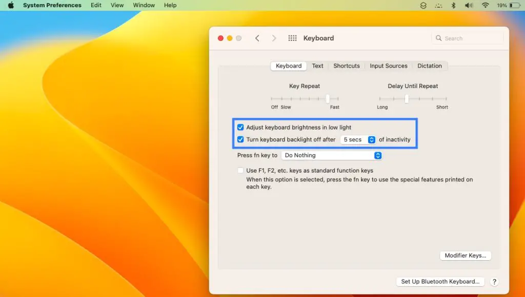 keyboard brightness settings