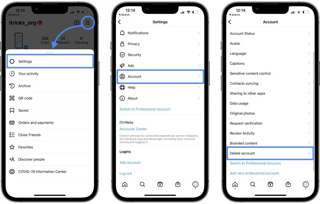 how to delete Instagram account on iPhone