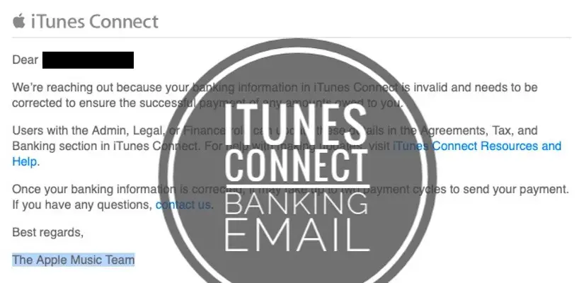 itunes connect banking email