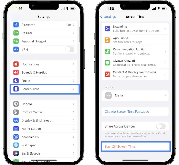 how to turn off Screen Time