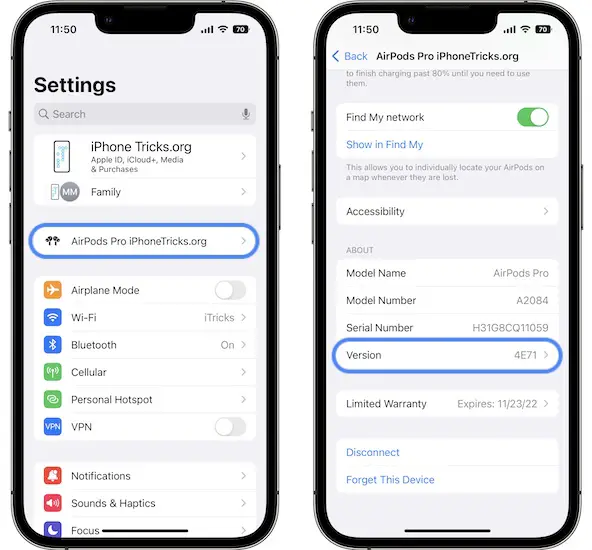 airpods pro firmware version ios 16
