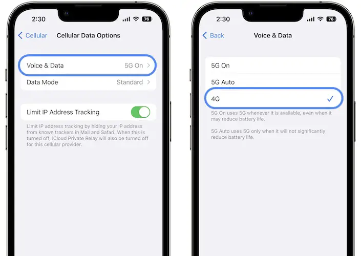 cellular data options ios 16