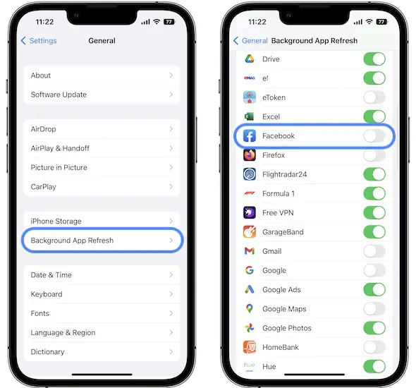 facebook background app refresh turn off