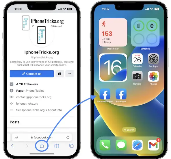 facebook in safari on iphone