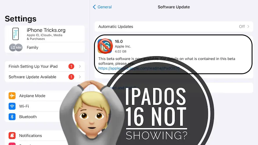 iPadOS 16 not showing on iPad