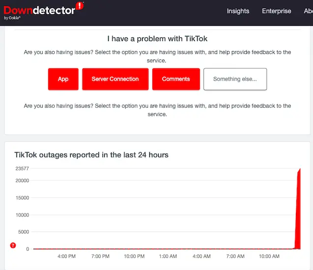 tiktok crash reports downdetector