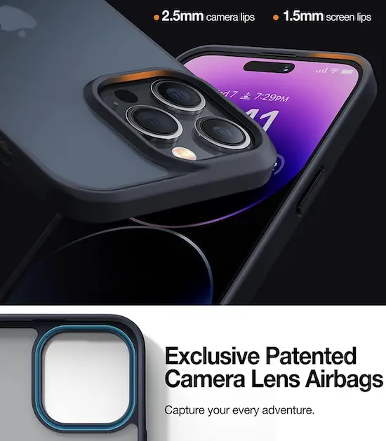 torras iphone 14 pro case with camera lips