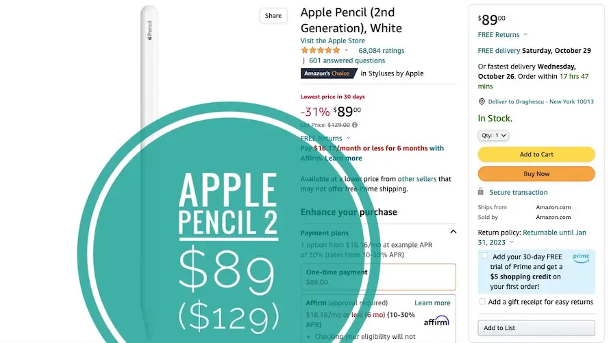 apple pencil 2 lowest price deal