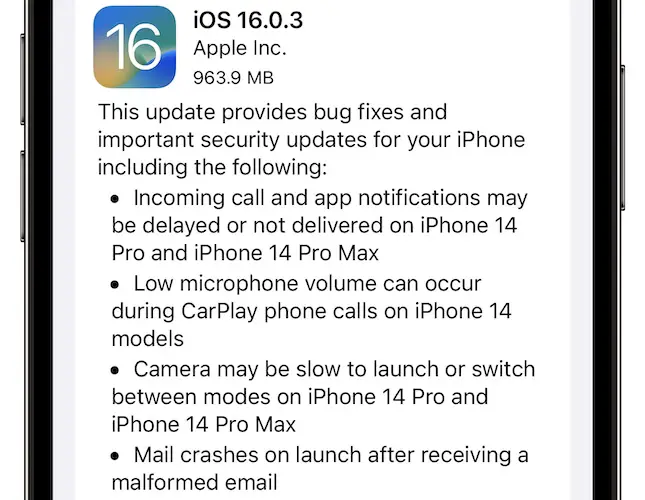ios 16.0.3 issues fixed