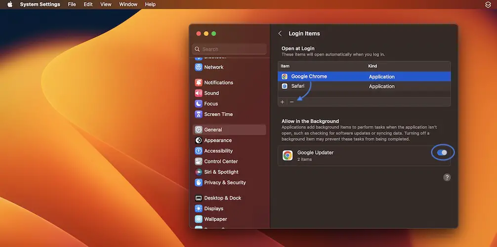 restrict background activity macos ventura