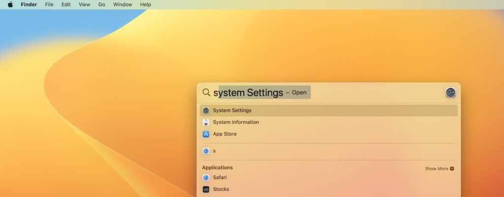 system settings spotlight search