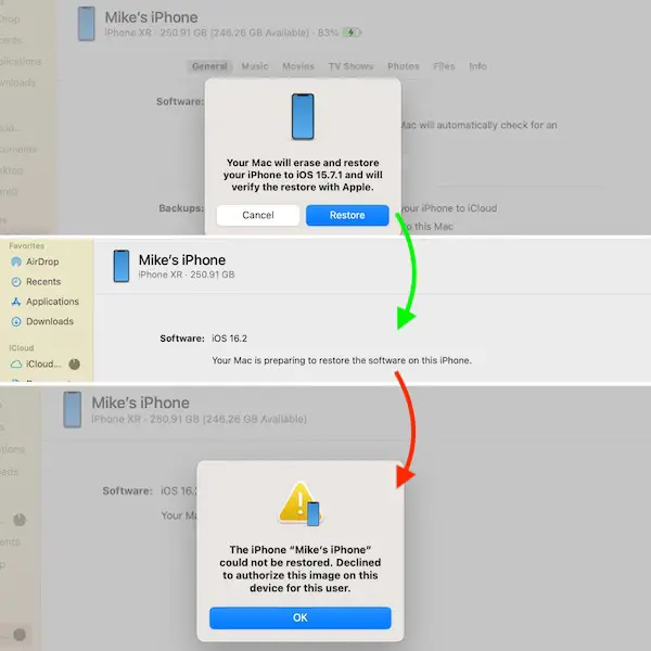 downgrade ios 16.2 to ios 15.7.1 not signed
