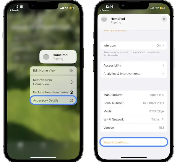 how to restart homepod