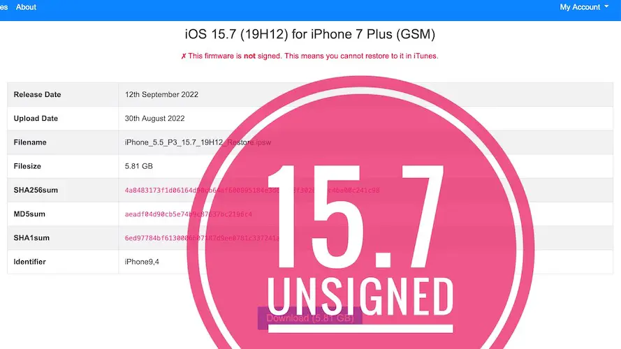 iOS 15.7 not signed
