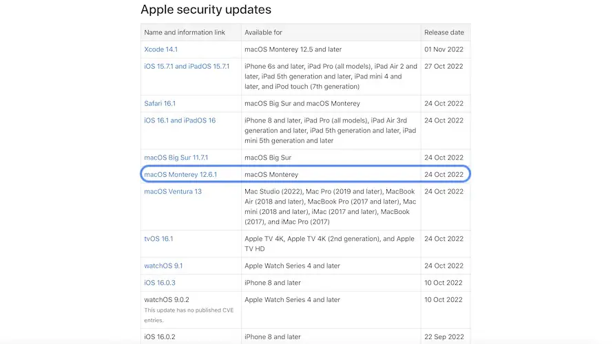 macos 12.6.1 release date
