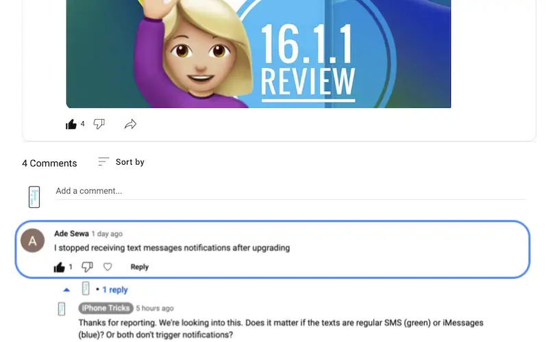messages notifications not working ios 16.1.1 report