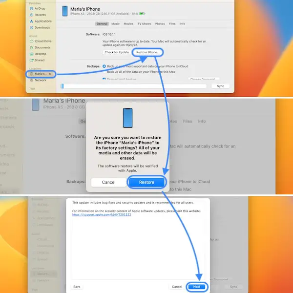 reinstall iOS 16 with finder