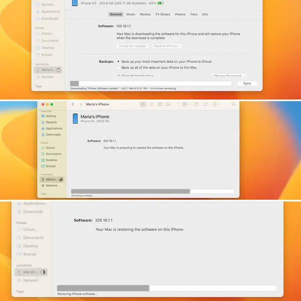 reinstalling iOS 16.1.1 on iphone