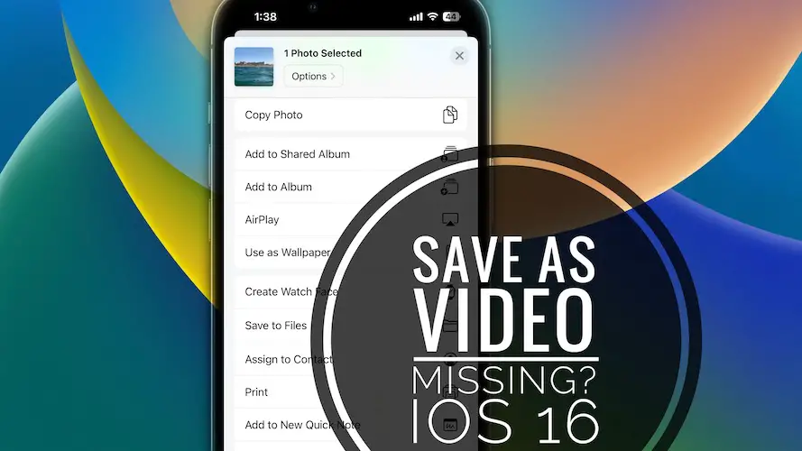 save as video not an option ios 16