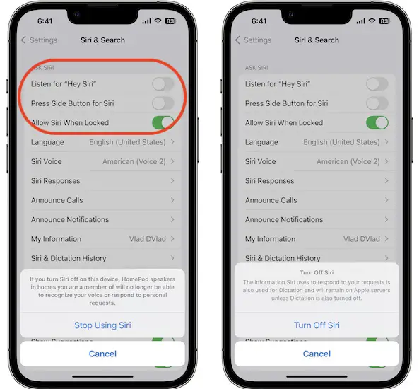 turn off siri on iphone