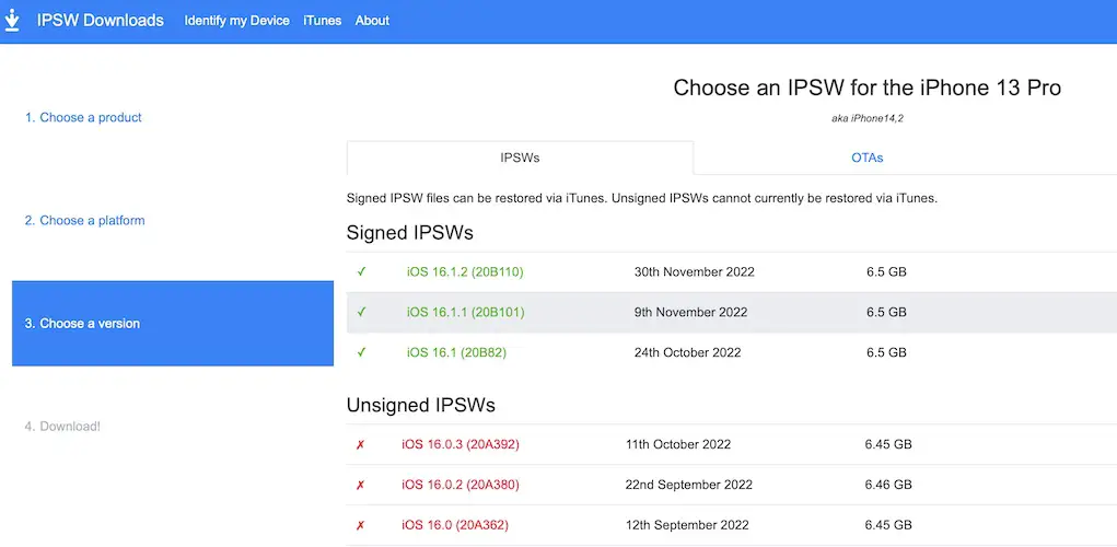 downgrade iOS 16.1.2 to 16.1.1