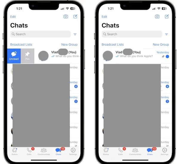 whatsapp message myself pin conversation
