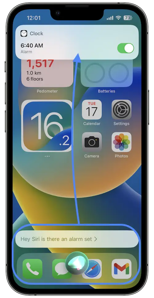 check alarm on iphone with siri