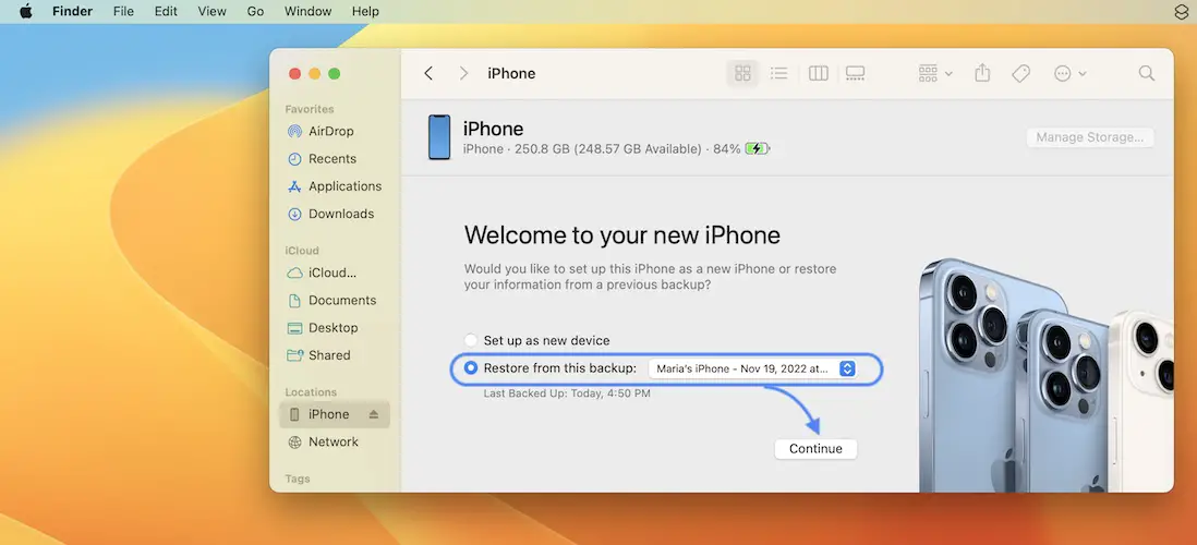 restore ios 16.5.1 from backup