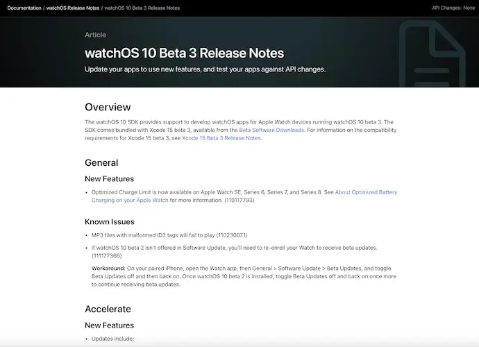 watchos 10 beta 3 release notes