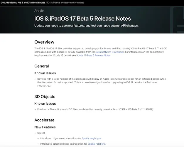 ios 17 beta 5 release notes