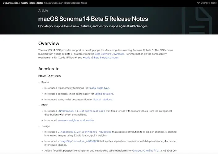 macos sonoma 14 beta 5 release notes