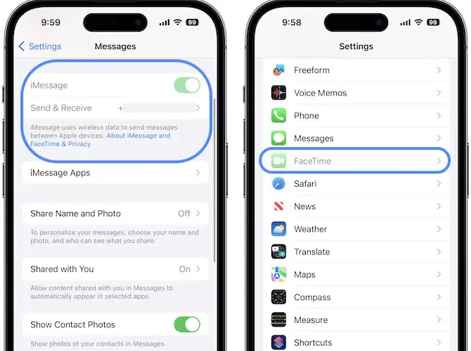 facetime imessage greyed out ios 17