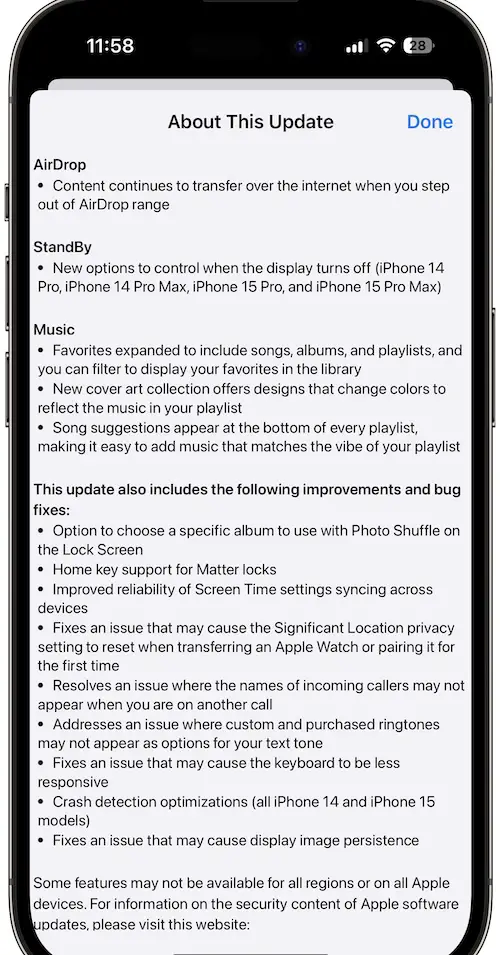 ios 17.1 features list